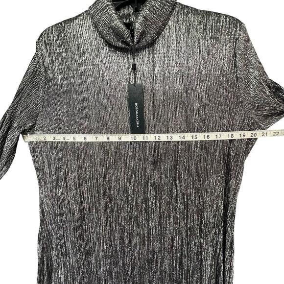 BCBGMAXAZRIA Midi Dress Large Gunmetal Glitter Mesh Bodycon Evening Glamour NEW - Picture 8 of 16